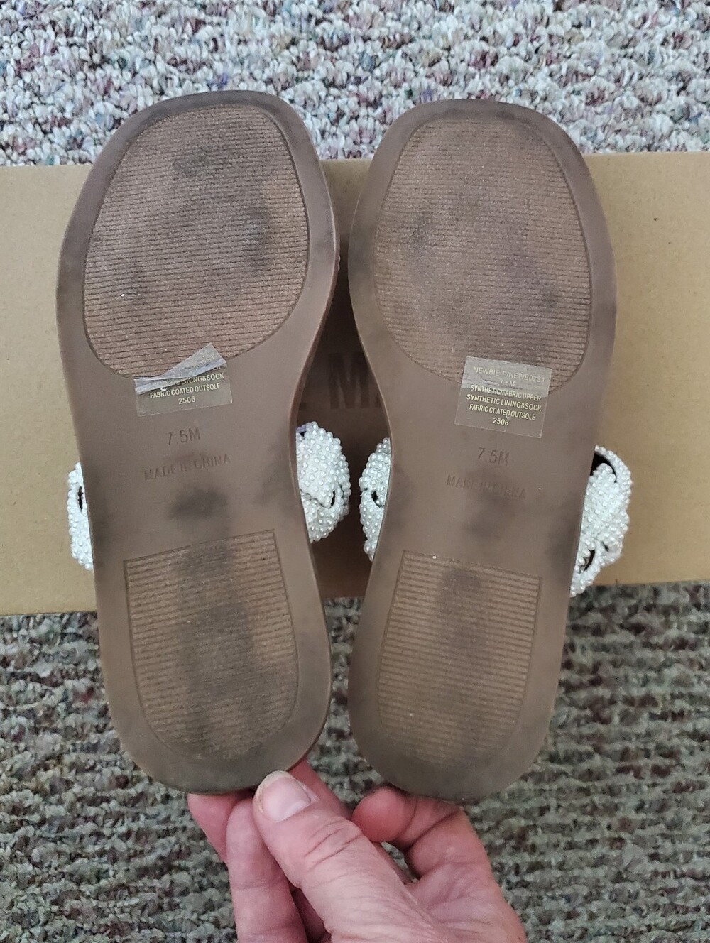 Steve Madden Newbie-P White (bone) Beaded Braided Slide Sandals size 7.5 - Picture 4 of 6